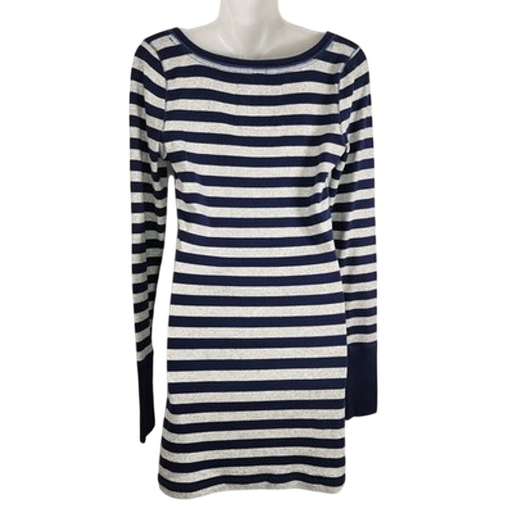 Abercrombie and Fitch Womens Top Blue Gray Striped Scoop Long Sleeve L Moose - Picture 2 of 12